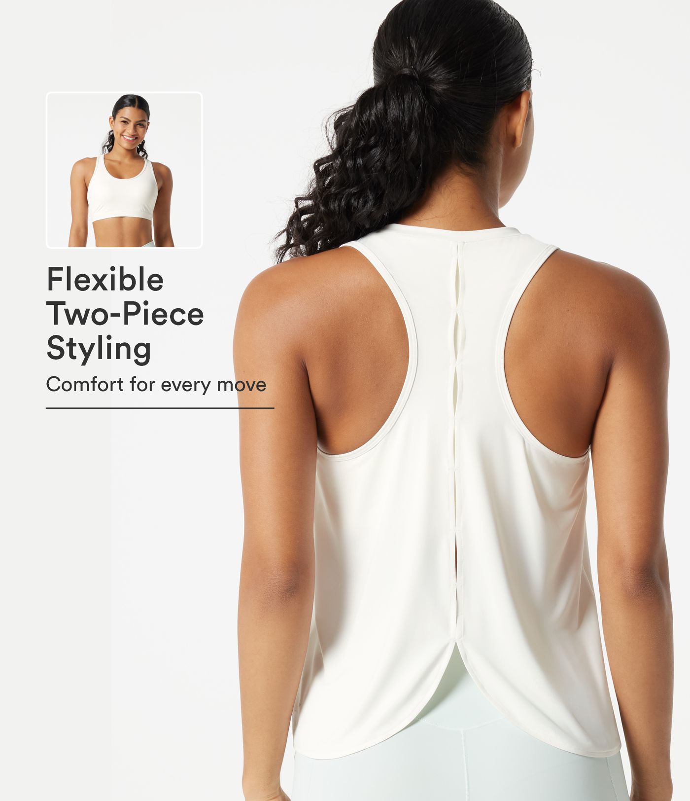 Ensemble 2 pièces : débardeur décontracté à encolure ronde et dos nageur, avec soutien-gorge intégré et effet fraîcheur - UPF50+ Ensemble 2 pièces : débardeur décontracté à encolure ronde et dos nageur, avec soutien-gorge intégré et effet fraîcheur - UPF50+