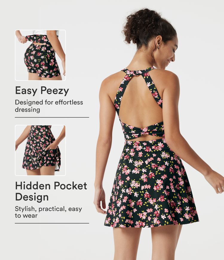 Built-in Bra 2-in-1 Ditsy Floral Mini Dance Active Dress with Pockets-Easy Peezy Edition Built-in Bra 2-in-1 Ditsy Floral Mini Dance Active Dress with Pockets-Easy Peezy Edition