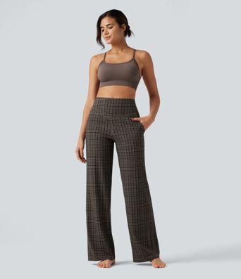 Halara UltraSculpt™ Plaid Print High Waisted Tummy Control Straight Leg Yoga Pants with Pockets