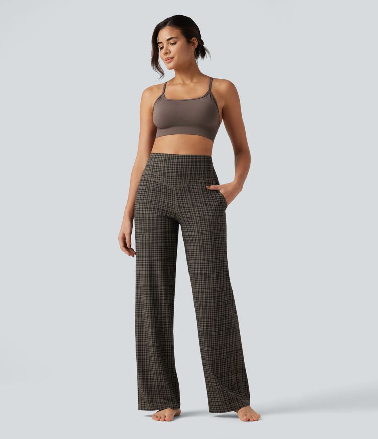 Halara UltraSculpt™ Plaid Print High Waisted Tummy Control Straight Leg Yoga Pants with Pockets