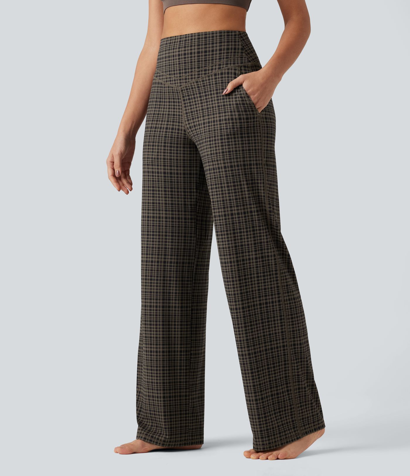 Halara UltraSculpt™ Plaid Print High Waisted Tummy Control Straight Leg Yoga Pants with Pockets