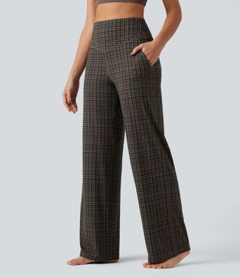 Halara UltraSculpt™ Plaid Print High Waisted Tummy Control Straight Leg Yoga Pants with Pockets