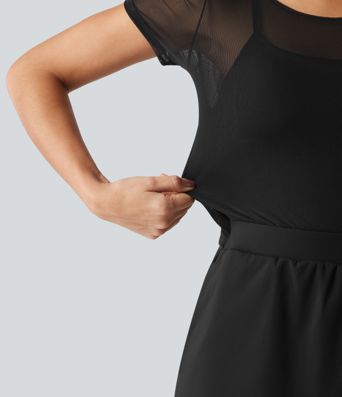 SoftlyZero™ kuscheliger Party-Romper mit U-Boot-Ausschnitt, integriertem BH, kontrastierendem Mesh, kurzen Ärmeln und Taschen – Easy-Peezy-Edition SoftlyZero™ kuscheliger Party-Romper mit U-Boot-Ausschnitt, integriertem BH, kontrastierendem Mesh, kurzen Ärmeln und Taschen – Easy-Peezy-Edition