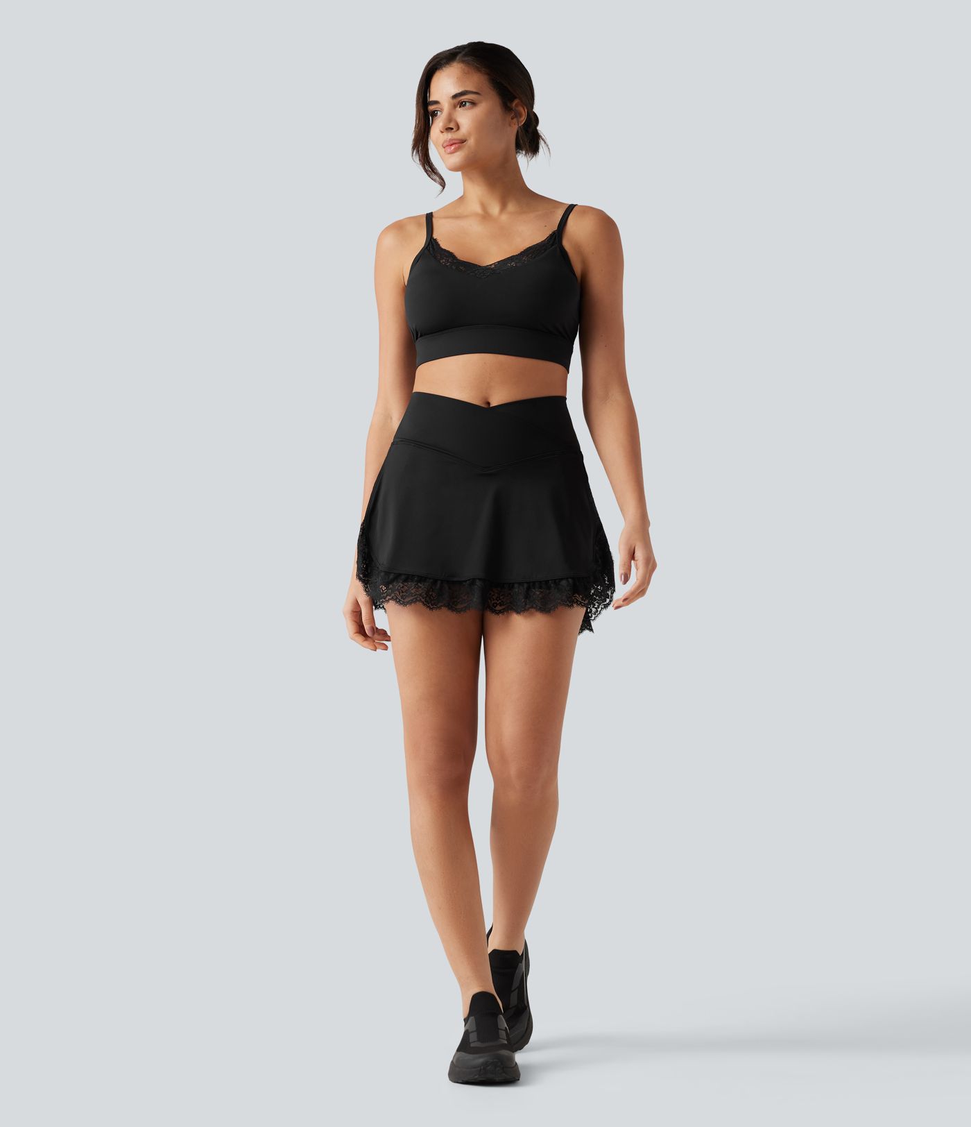SoftlyZero™ Airy Light Support Sweetheart Neck Contrast Lace Built-in Bra InstantCool Workout Sports Bra-UPF50+