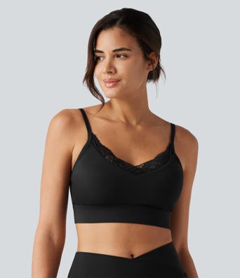 SoftlyZero™ Airy Light Support Sweetheart Neck Contrast Lace Built-in Bra InstantCool Workout Sports Bra-UPF50+