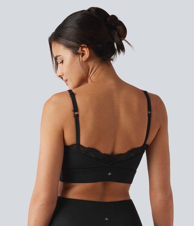 SoftlyZero™ Airy Light Support Sweetheart Neck Contrast Lace Built-in Bra InstantCool Workout Sports Bra-UPF50+