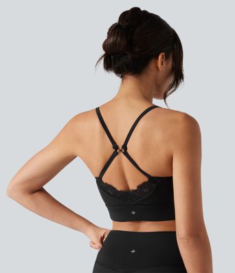 SoftlyZero™ Airy Light Support Sweetheart Neck Contrast Lace Built-in Bra InstantCool Workout Sports Bra-UPF50+
