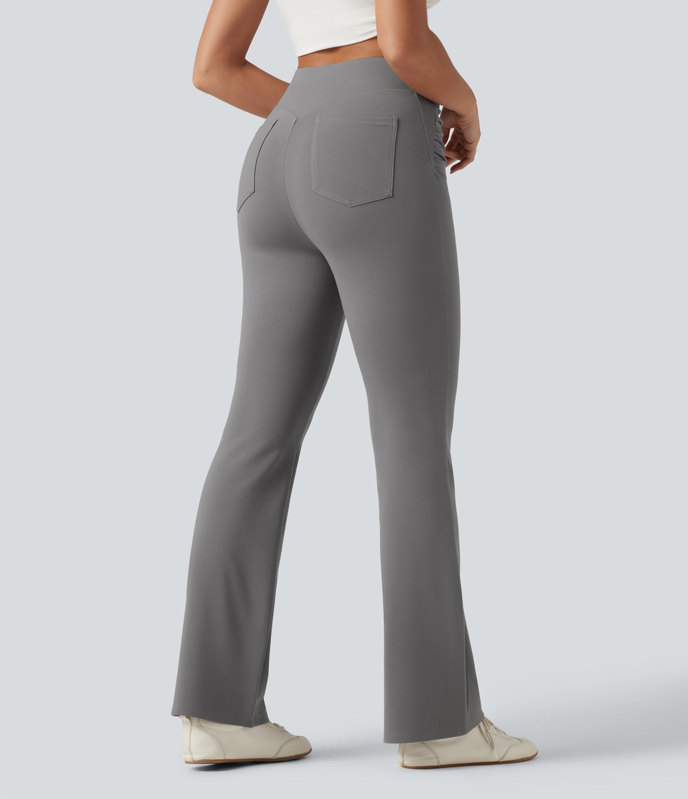 High Waisted Ruched Flare Golf Pants with Pockets-Golf Tee High Waisted Ruched Flare Golf Pants with Pockets-Golf Tee