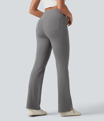 High Waisted Ruched Flare Golf Pants with Pockets-Golf Tee High Waisted Ruched Flare Golf Pants with Pockets-Golf Tee