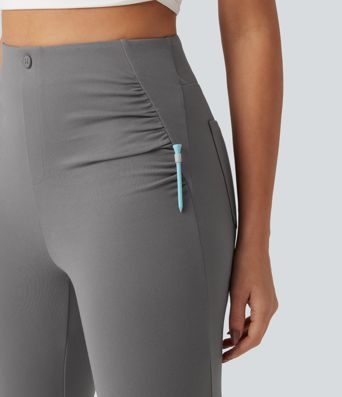High Waisted Ruched Flare Golf Pants with Pockets-Golf Tee High Waisted Ruched Flare Golf Pants with Pockets-Golf Tee