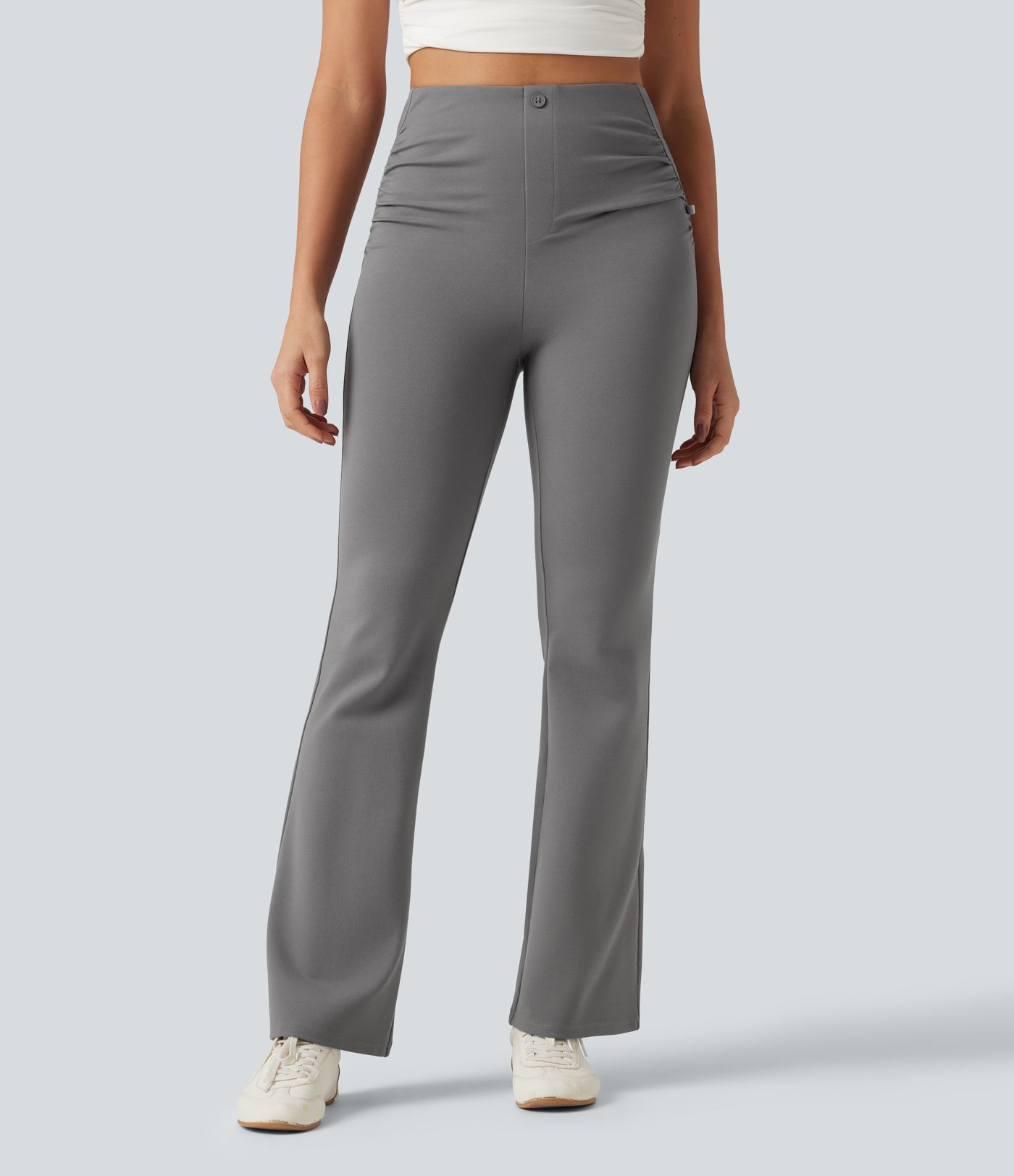 High Waisted Ruched Flare Golf Pants with Pockets-Golf Tee High Waisted Ruched Flare Golf Pants with Pockets-Golf Tee