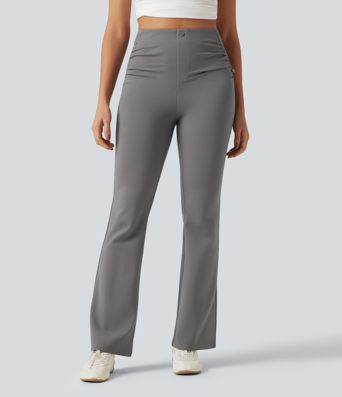 High Waisted Ruched Flare Golf Pants with Pockets-Golf Tee High Waisted Ruched Flare Golf Pants with Pockets-Golf Tee