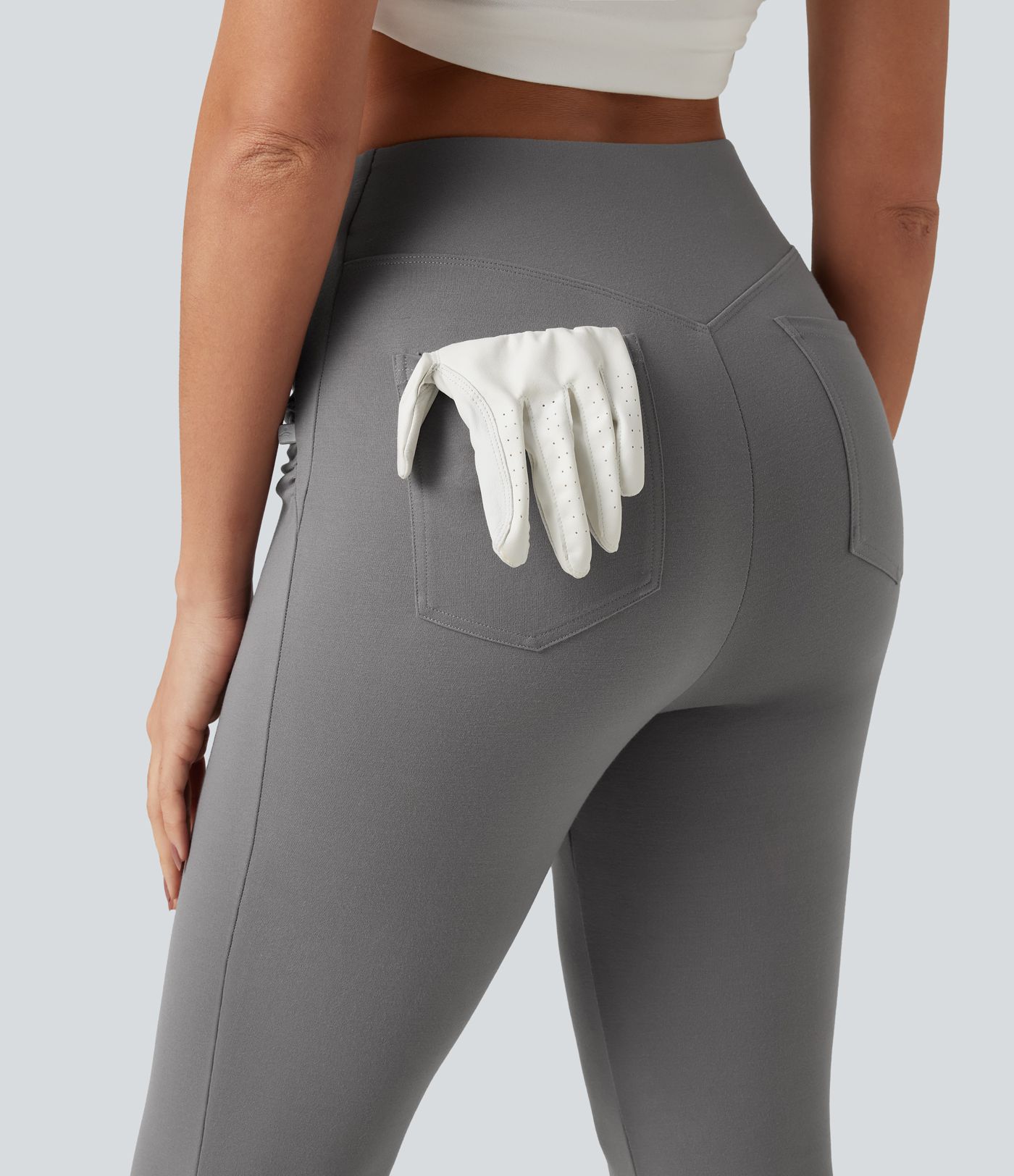 High Waisted Ruched Flare Golf Pants with Pockets-Golf Tee High Waisted Ruched Flare Golf Pants with Pockets-Golf Tee
