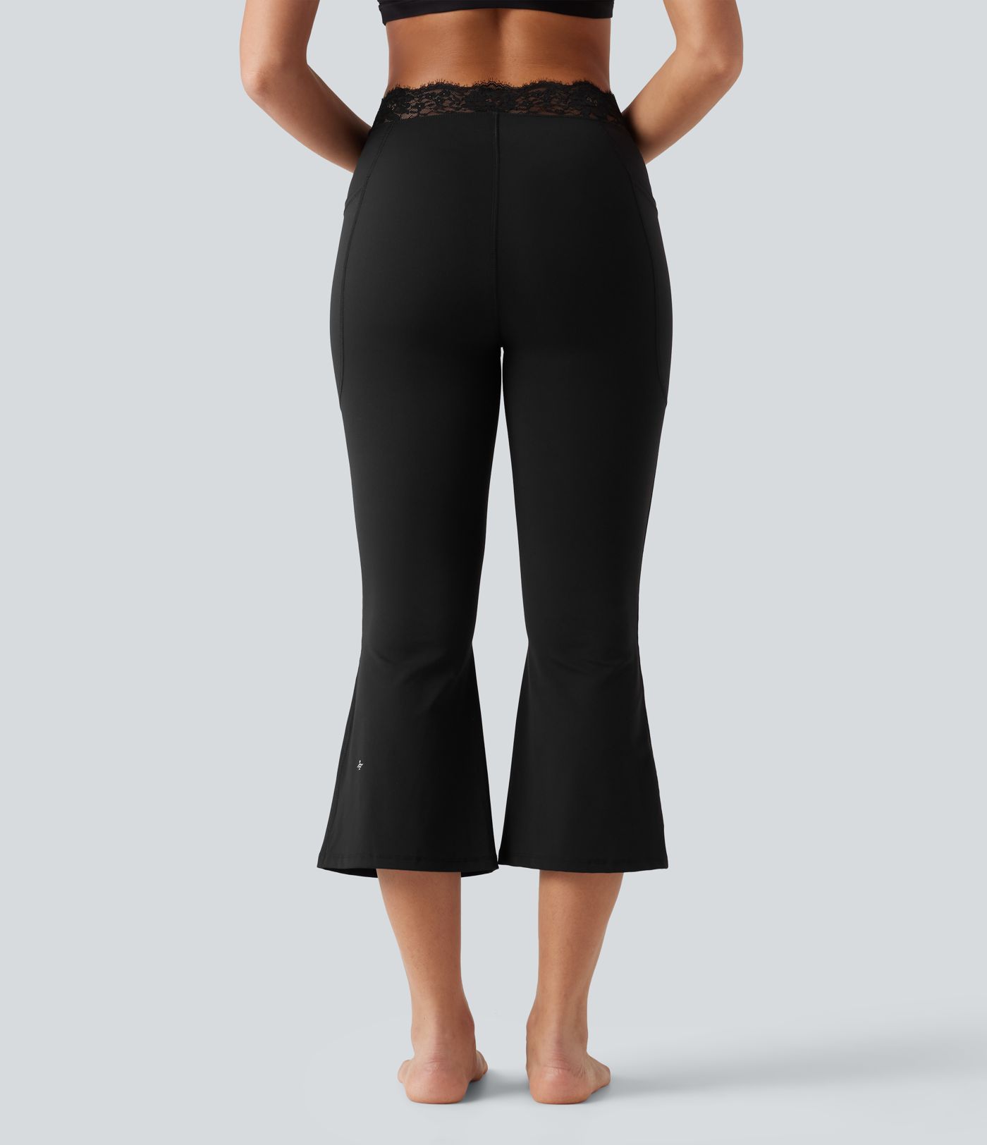 Halara UltraSculpt™ V-Shaped High Waisted Contrast Lace Cropped Yoga Flare Leggings with Pockets