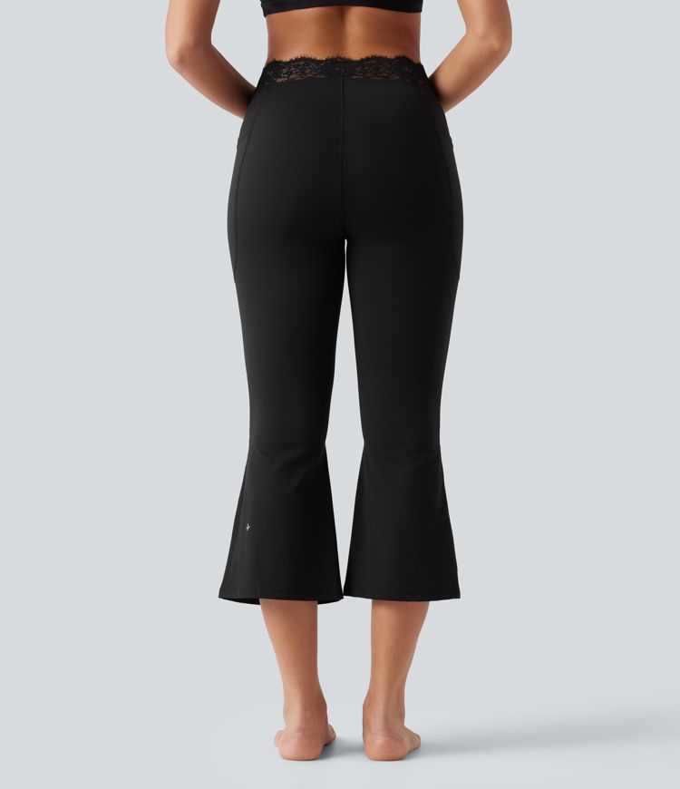 Halara UltraSculpt™ V-Shaped High Waisted Contrast Lace Cropped Yoga Flare Leggings with Pockets