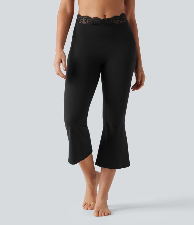 Halara UltraSculpt™ V-Shaped High Waisted Contrast Lace Cropped Yoga Flare Leggings with Pockets