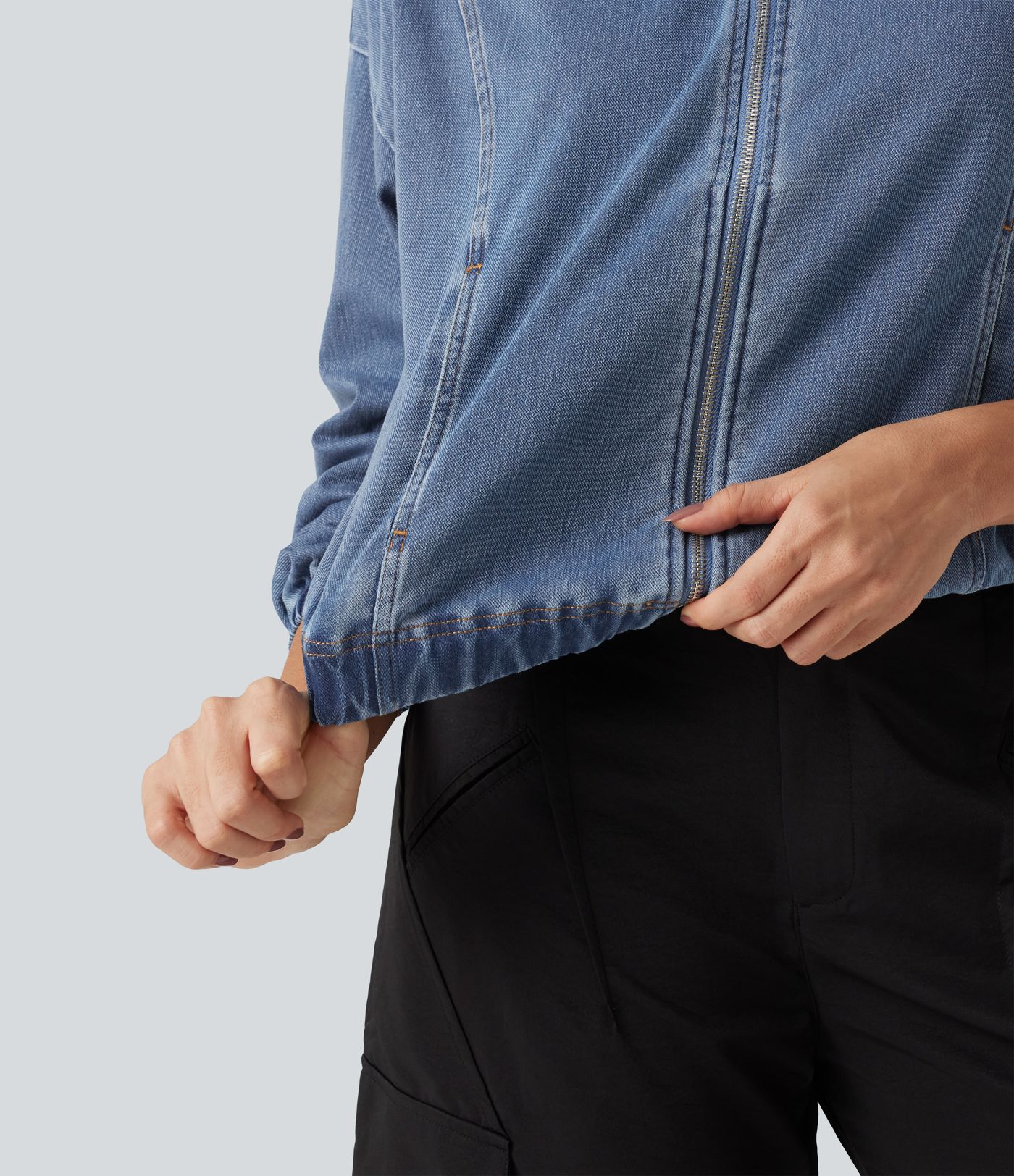 Halara Flex™ High Neck Long Sleeve Denim Casual Jacket with Pockets