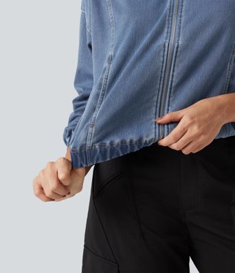 Halara Flex™ High Neck Long Sleeve Denim Casual Jacket with Pockets