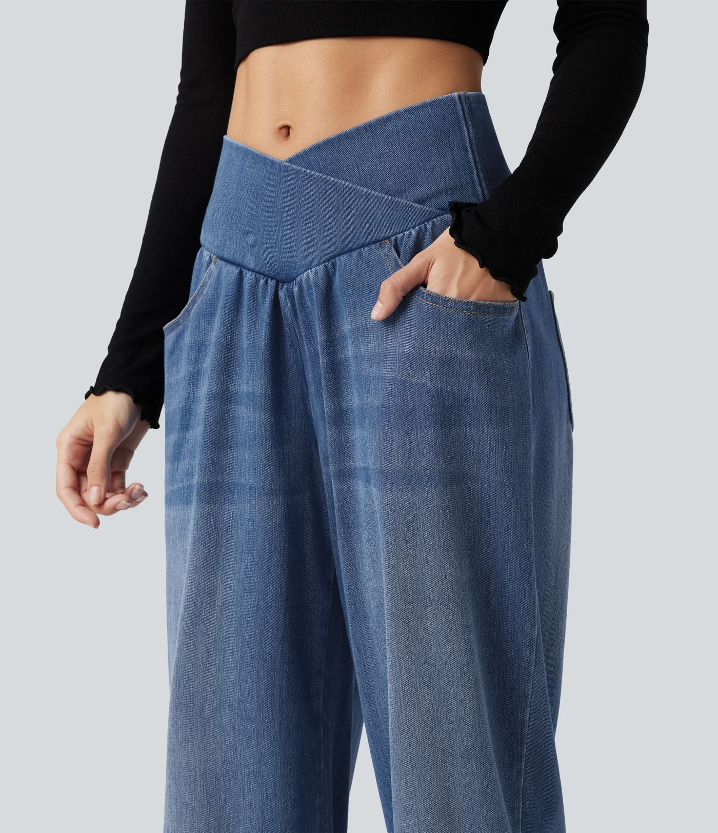 Halara Flex™ High Waisted Crossover Tummy Control Denim Casual Joggers with Pockets