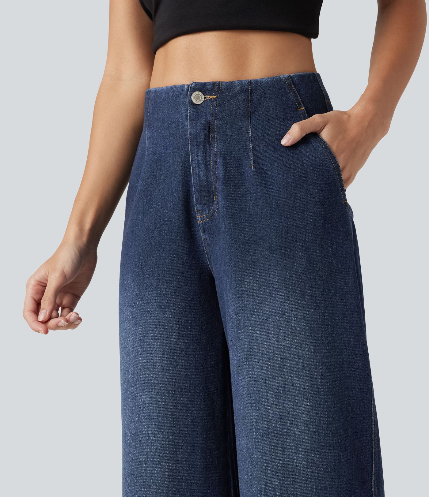 Halara Flex™ - Lässige Jeans mit hohem Bund, Seitentachen und weitem Bein