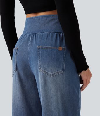 Halara Flex™ High Waisted Crossover Tummy Control Denim Casual Joggers with Pockets