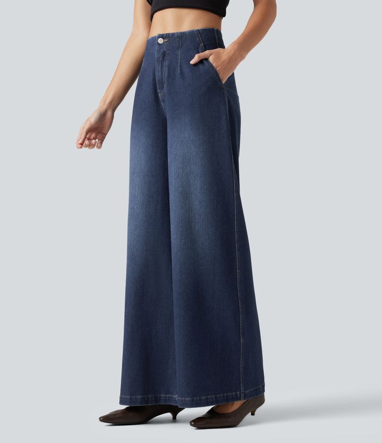 Halara Flex™ - Lässige Jeans mit hohem Bund, Seitentachen und weitem Bein