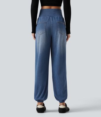 Halara Flex™ High Waisted Crossover Tummy Control Denim Casual Joggers with Pockets