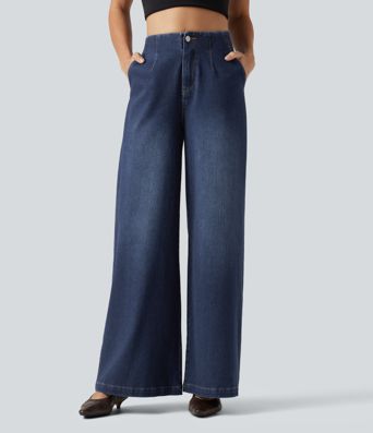 Halara Flex™ - Lässige Jeans mit hohem Bund, Seitentachen und weitem Bein