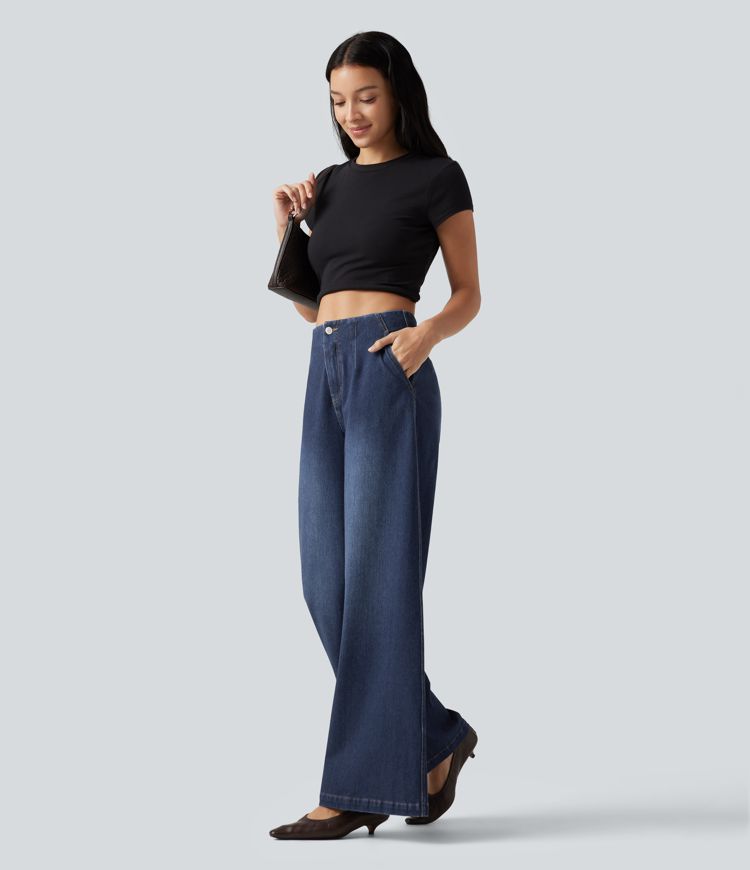 Halara Flex™ - Lässige Jeans mit hohem Bund, Seitentachen und weitem Bein