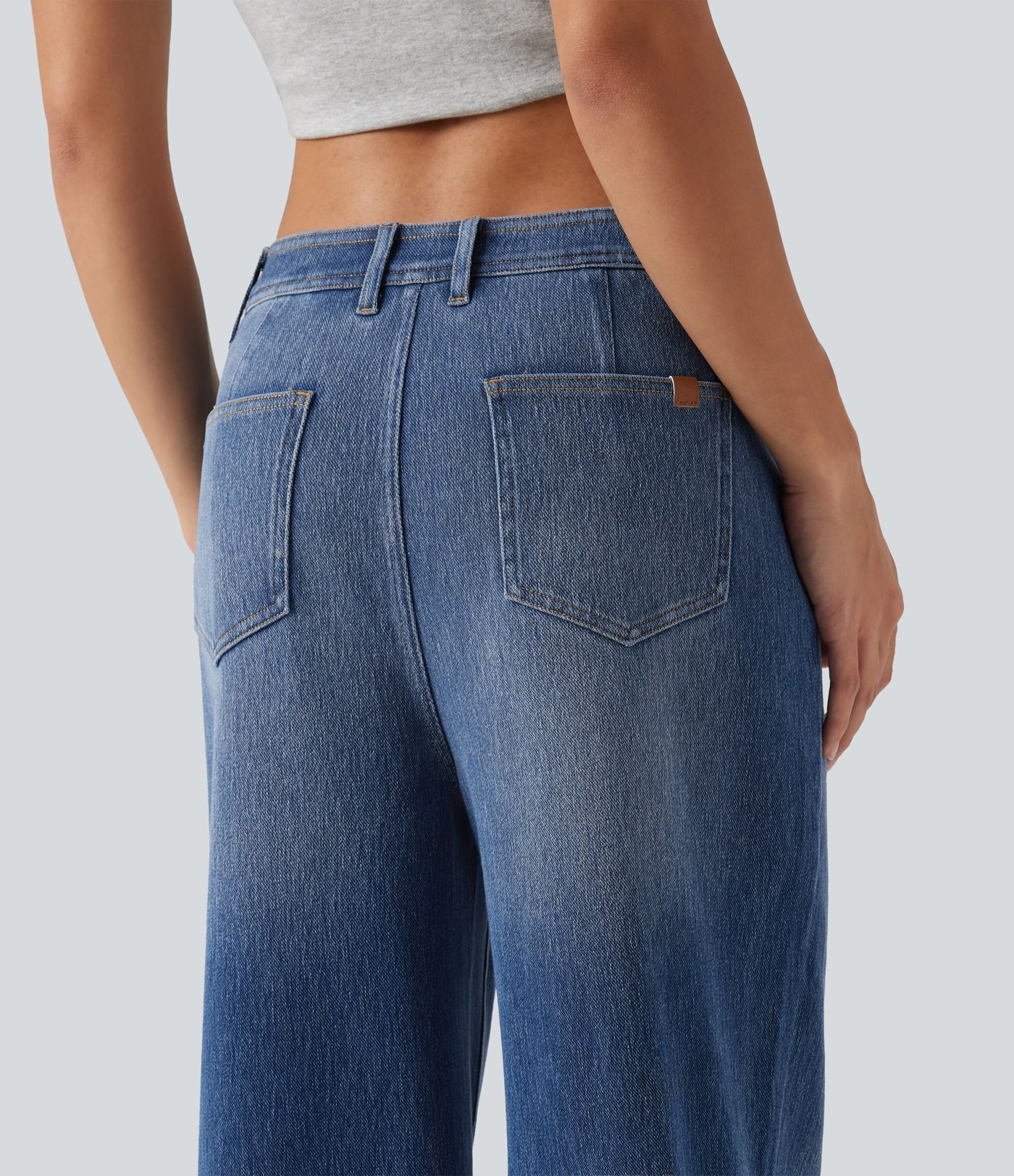 Halara Flex™ - Lässige, verwaschene Jeans mit hohem Bund, mehreren Taschen und weitem Bein