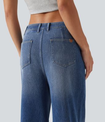 Halara Flex™ - Lässige, verwaschene Jeans mit hohem Bund, mehreren Taschen und weitem Bein
