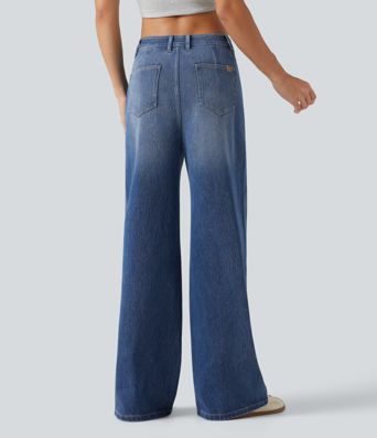 Halara Flex™ - Lässige, verwaschene Jeans mit hohem Bund, mehreren Taschen und weitem Bein