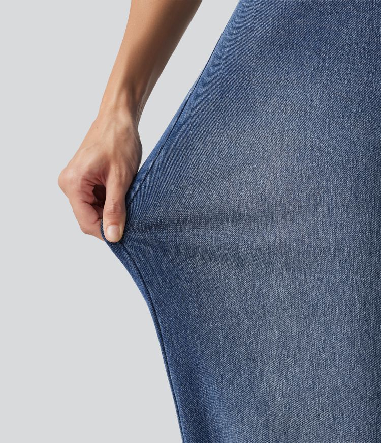 Halara Flex™ - Lässige, verwaschene Jeans mit hohem Bund, mehreren Taschen und weitem Bein