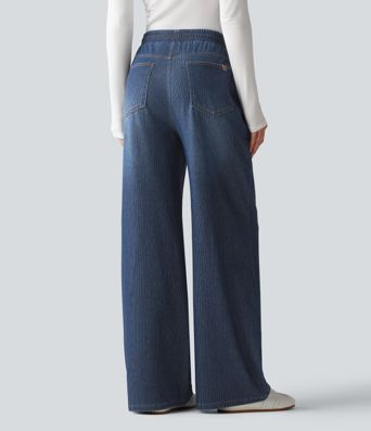 Halara Flex™ High Waisted Drawstring Wide Leg Silver Shine Casual Sweatpants Jeans with Pockets Halara Flex™ High Waisted Drawstring Wide Leg Silver Shine Casual Sweatpants Jeans with Pockets