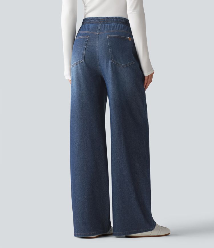 Halara Flex™ High Waisted Drawstring Wide Leg Silver Shine Casual Sweatpants Jeans with Pockets Halara Flex™ High Waisted Drawstring Wide Leg Silver Shine Casual Sweatpants Jeans with Pockets