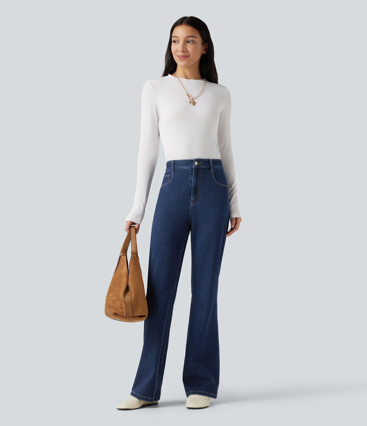 Halara Flex™ Jeans évasés à taille haute, style décontracté, avec poches Halara Flex™ Jeans évasés à taille haute, style décontracté, avec poches