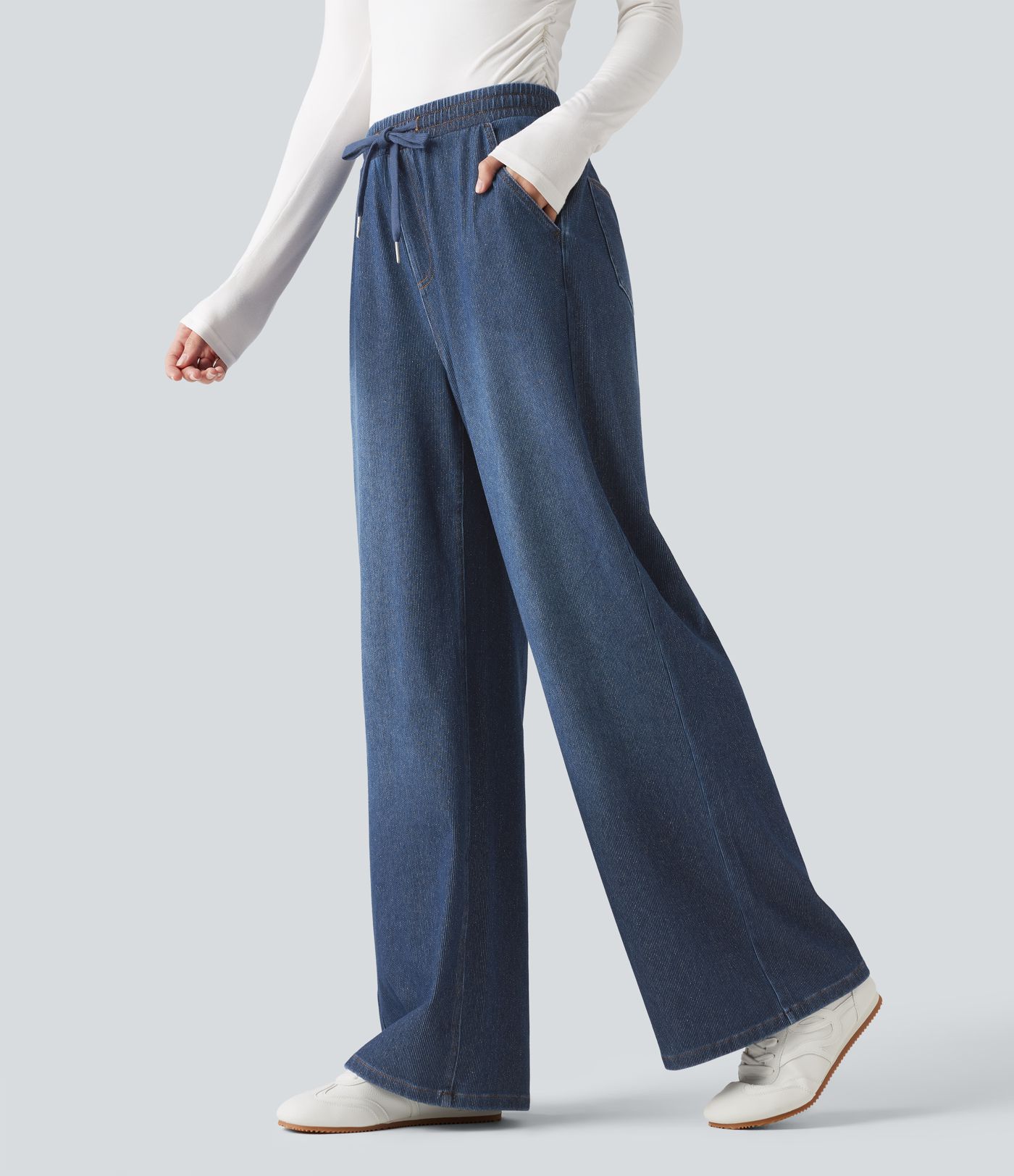 Halara Flex™ High Waisted Drawstring Wide Leg Silver Shine Casual Sweatpants Jeans with Pockets Halara Flex™ High Waisted Drawstring Wide Leg Silver Shine Casual Sweatpants Jeans with Pockets