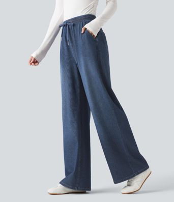 Halara Flex™ High Waisted Drawstring Wide Leg Silver Shine Casual Sweatpants Jeans with Pockets Halara Flex™ High Waisted Drawstring Wide Leg Silver Shine Casual Sweatpants Jeans with Pockets