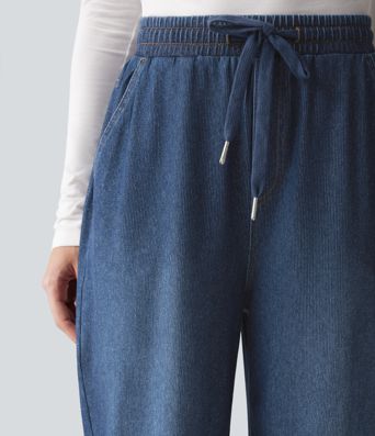Halara Flex™ High Waisted Drawstring Wide Leg Silver Shine Casual Sweatpants Jeans with Pockets Halara Flex™ High Waisted Drawstring Wide Leg Silver Shine Casual Sweatpants Jeans with Pockets