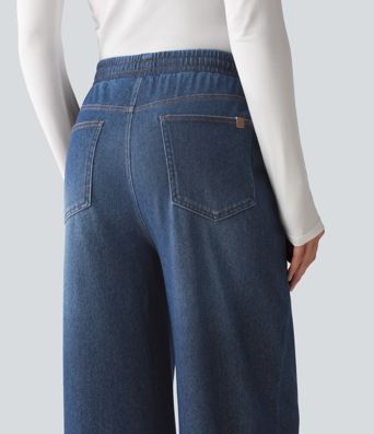 Halara Flex™ High Waisted Drawstring Wide Leg Silver Shine Casual Sweatpants Jeans with Pockets Halara Flex™ High Waisted Drawstring Wide Leg Silver Shine Casual Sweatpants Jeans with Pockets