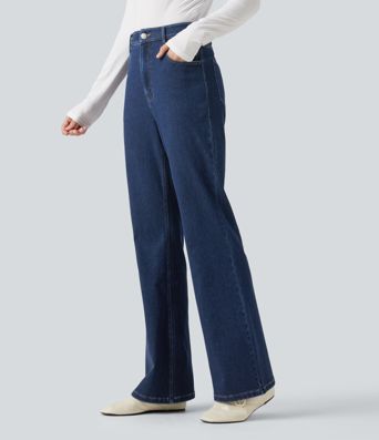 Halara Flex™ Jeans évasés à taille haute, style décontracté, avec poches Halara Flex™ Jeans évasés à taille haute, style décontracté, avec poches