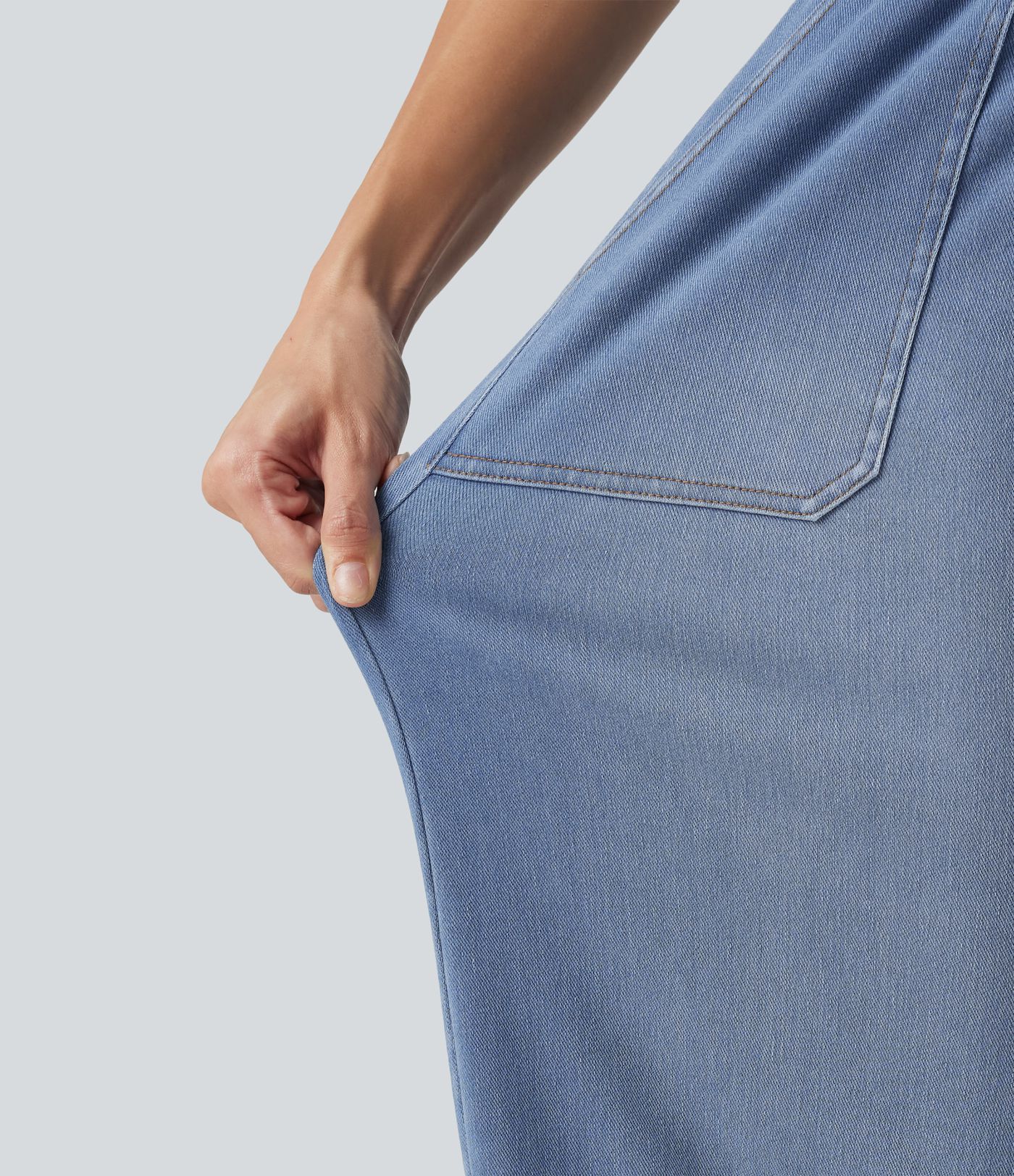 Halara Flex™ Mid Rise Drawstring Barrel Leg Casual Jeans with Pockets Halara Flex™ Mid Rise Drawstring Barrel Leg Casual Jeans with Pockets