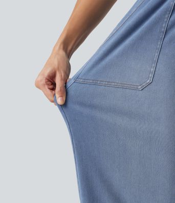 Halara Flex™ Mid Rise Drawstring Barrel Leg Casual Jeans with Pockets Halara Flex™ Mid Rise Drawstring Barrel Leg Casual Jeans with Pockets