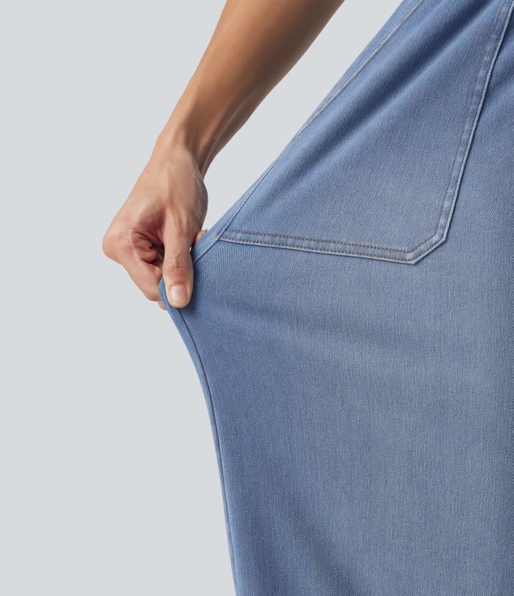 Halara Flex™ Mid Rise Drawstring Barrel Leg Casual Jeans with Pockets Halara Flex™ Mid Rise Drawstring Barrel Leg Casual Jeans with Pockets