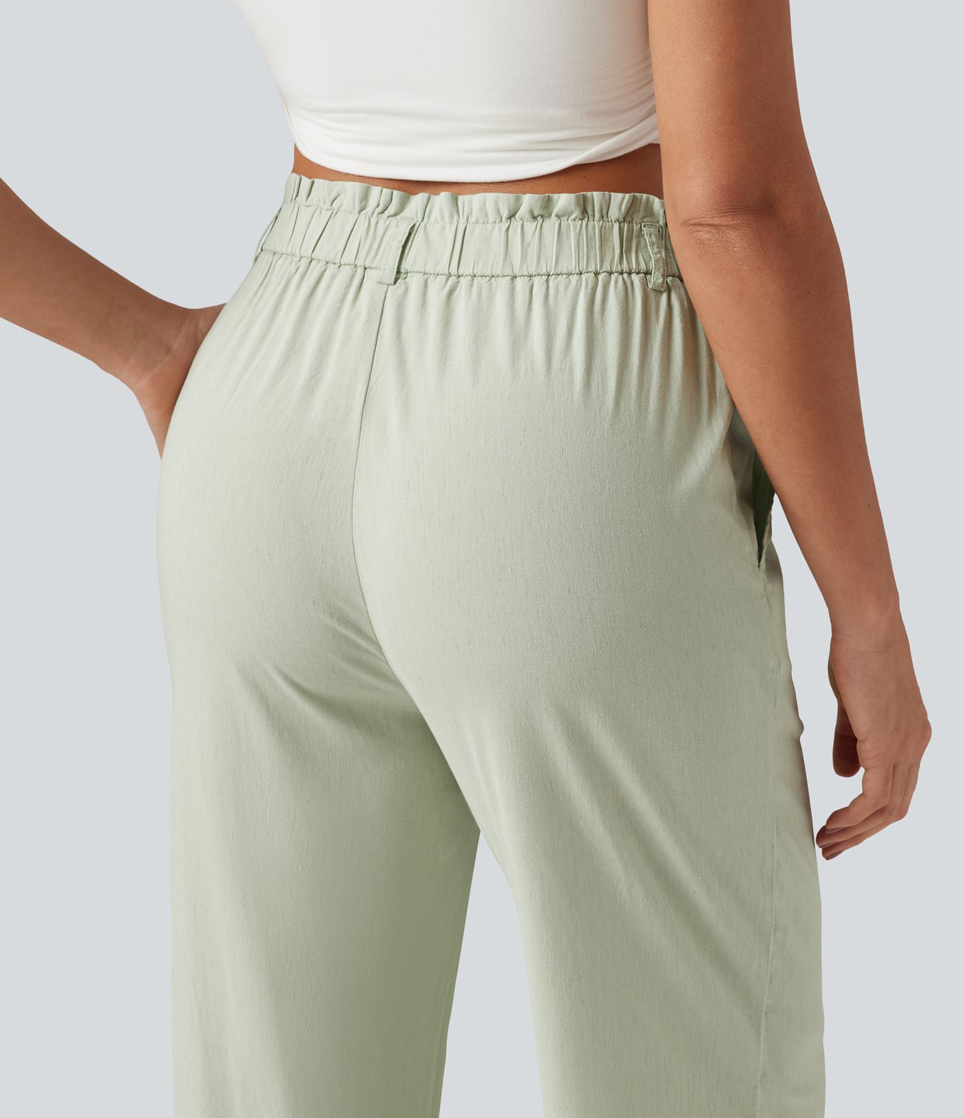 High Waisted Casual Stretch Linen Joggers with Pockets High Waisted Casual Stretch Linen Joggers with Pockets