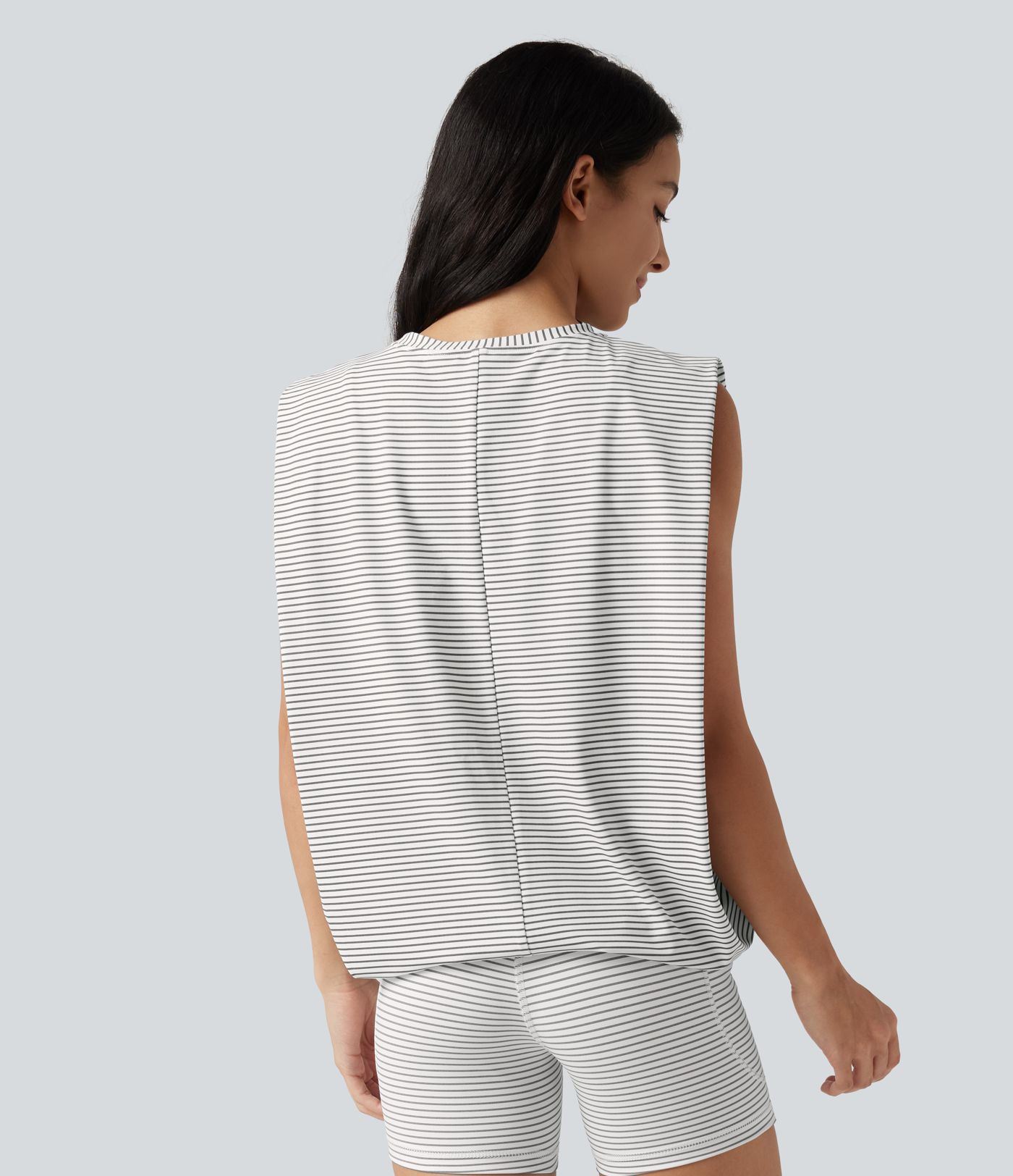 Round Neck Stripe Workout Tank Top