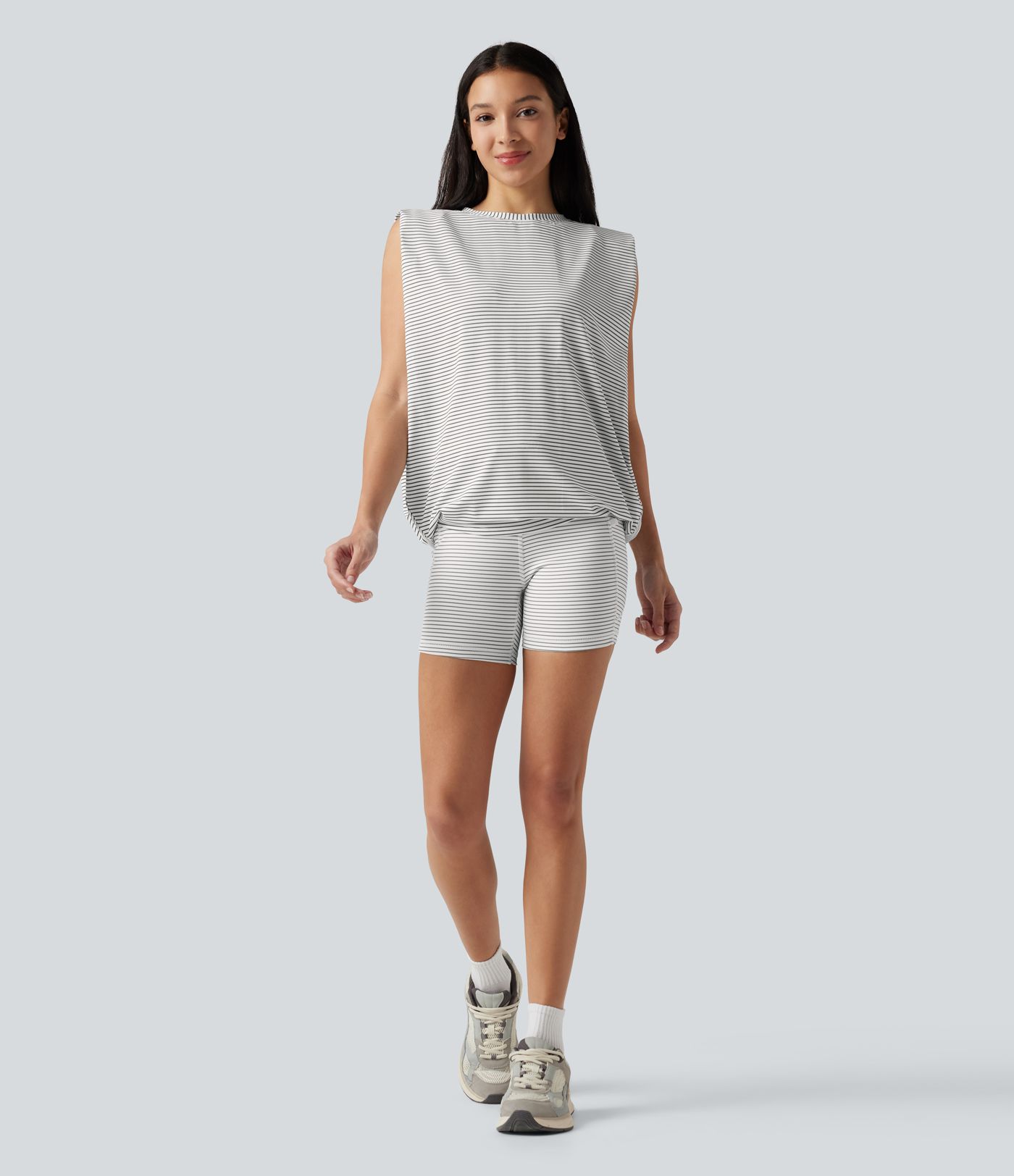 Round Neck Stripe Workout Tank Top