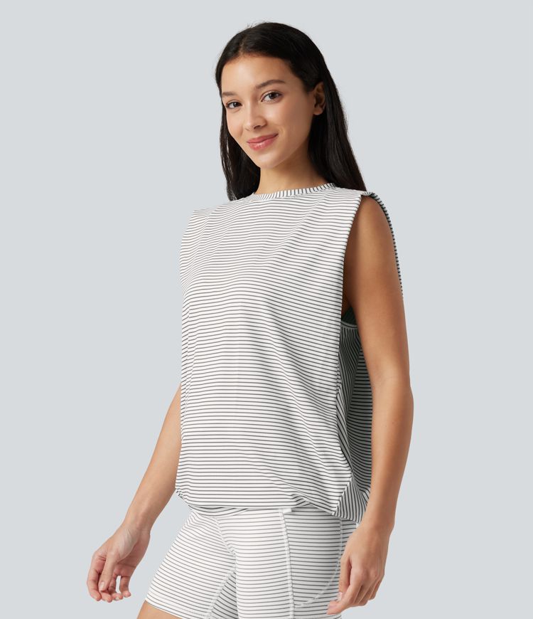 Round Neck Stripe Workout Tank Top