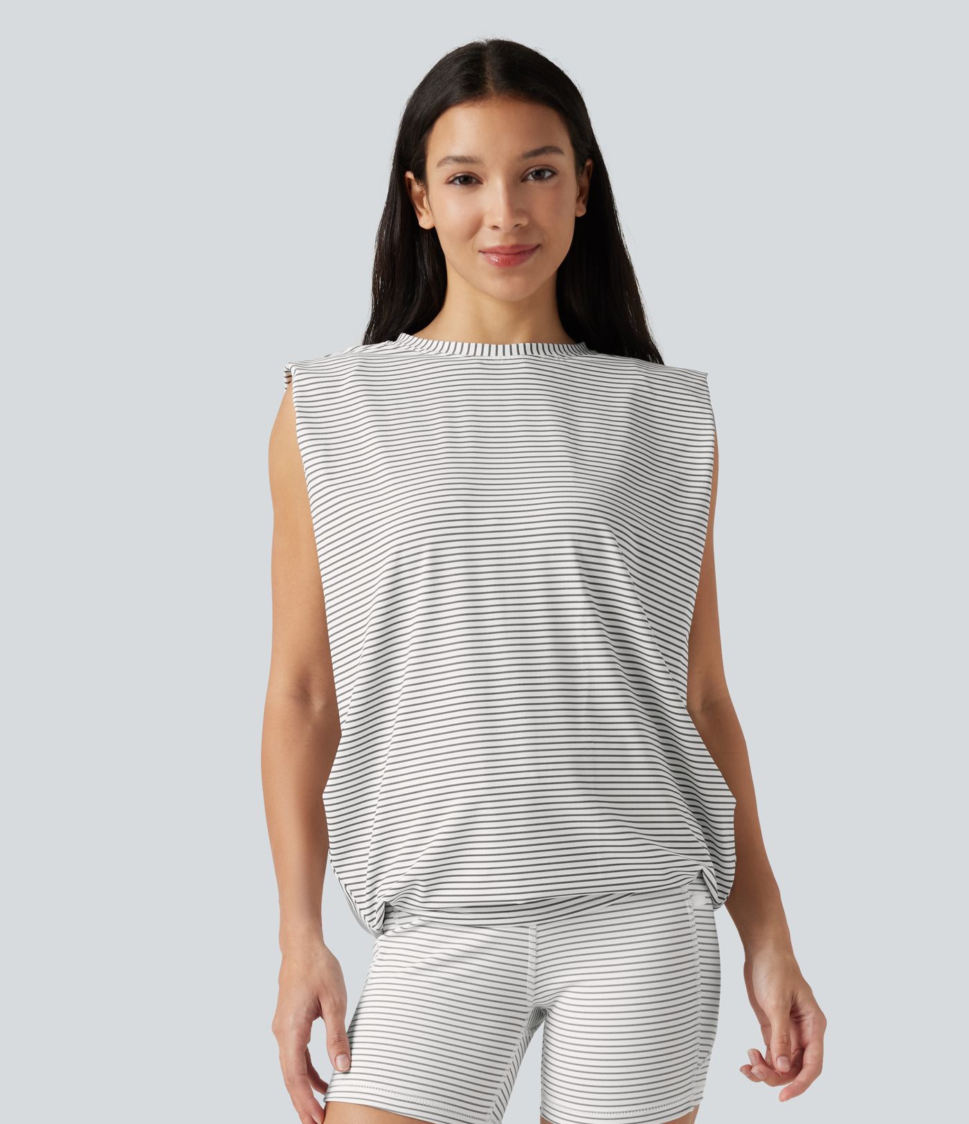 Round Neck Stripe Workout Tank Top