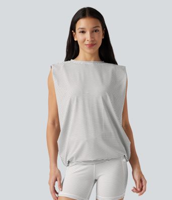 Round Neck Stripe Workout Tank Top